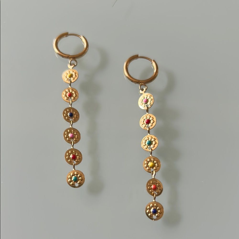 Multi-Color Dangle Earrings A981 - Picture 2 of 3